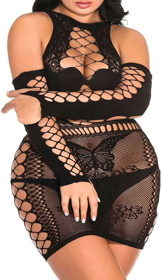 2 Pack Robes en Résille Robes Lingerie Résille Vêtements de Nuit Résille Creux pour Faveur des Femmes