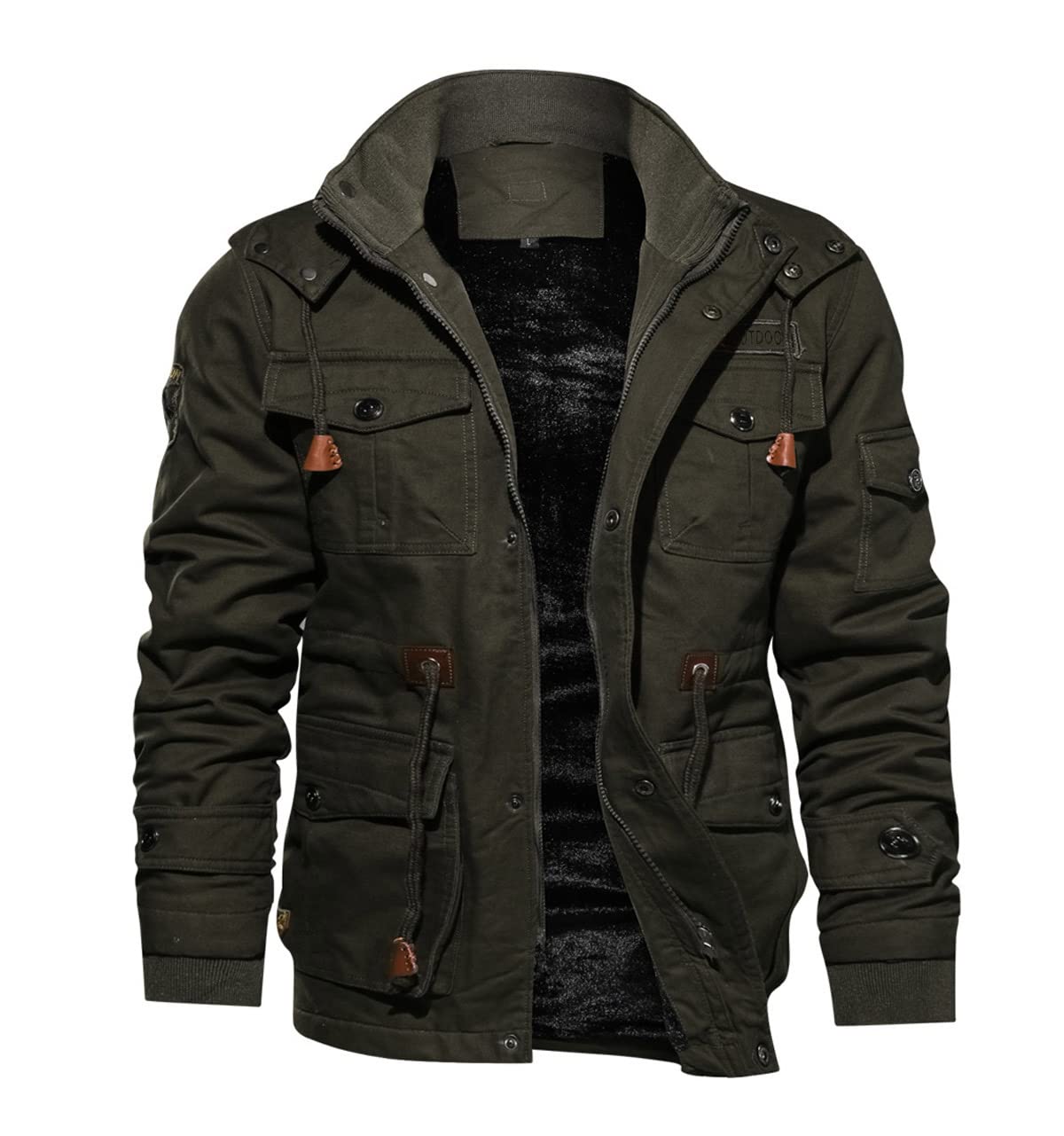 TACVASEN Men's Winter Jacket Cotton Military Jackets Fleece Lined Thick Work Warm Cargo Coats with Hooded
