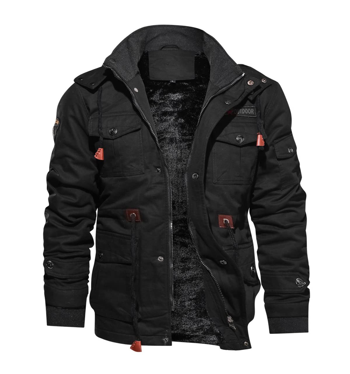 TACVASEN Men's Winter Jacket Cotton Military Jackets Fleece Lined Thick Work Warm Cargo Coats with Hooded