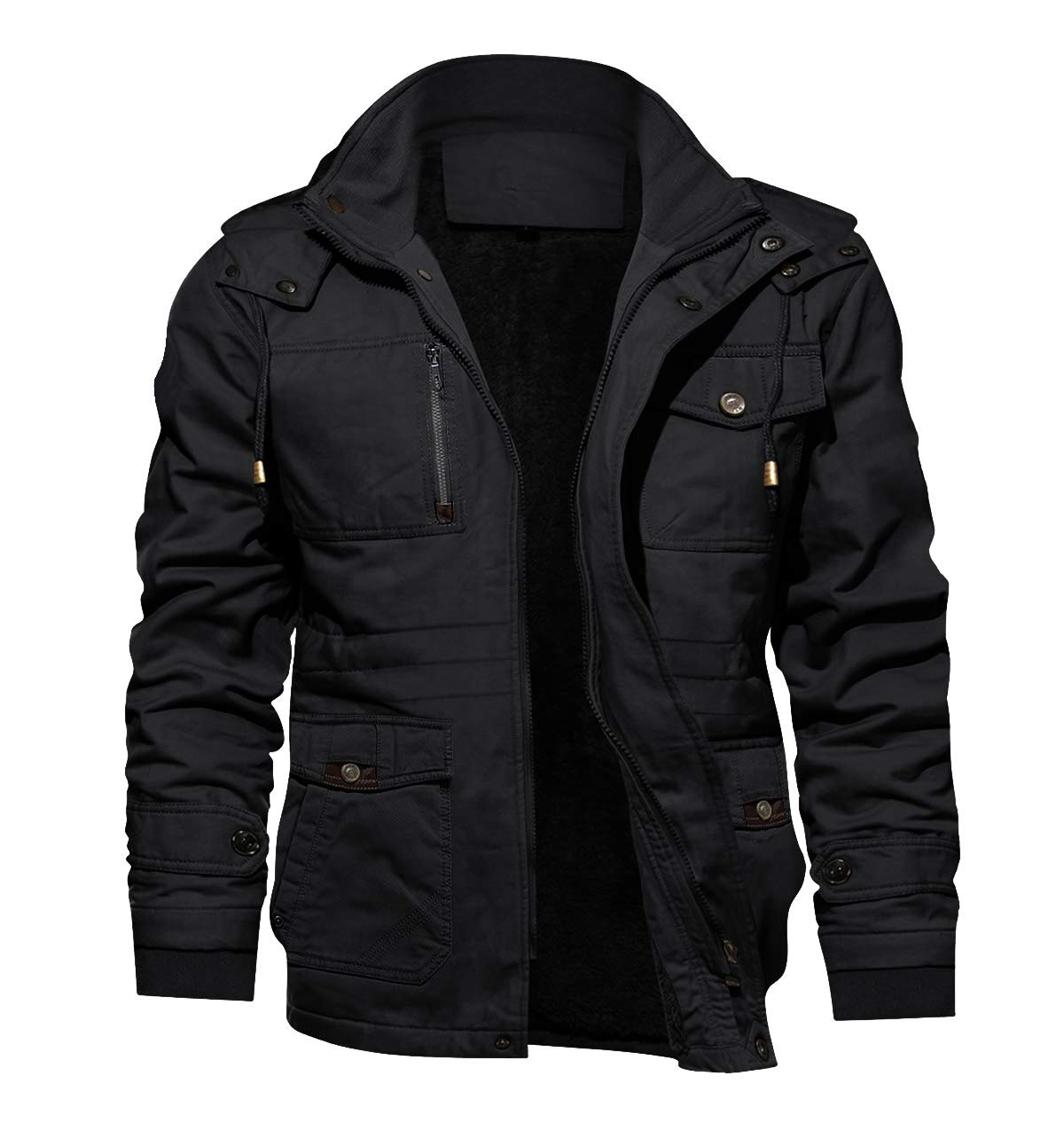 TACVASEN Men's Winter Jacket Cotton Military Jackets Fleece Lined Thick Work Warm Cargo Coats with Hooded