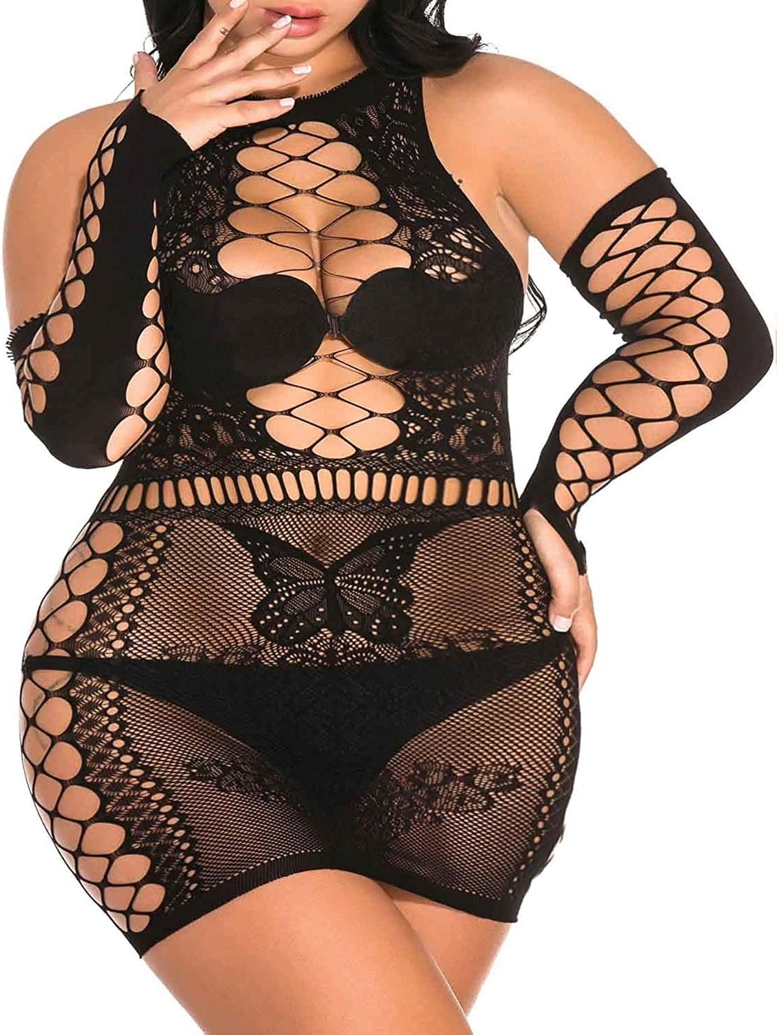 2 Pack Robes en Résille Robes Lingerie Résille Vêtements de Nuit Résille Creux pour Faveur des Femmes