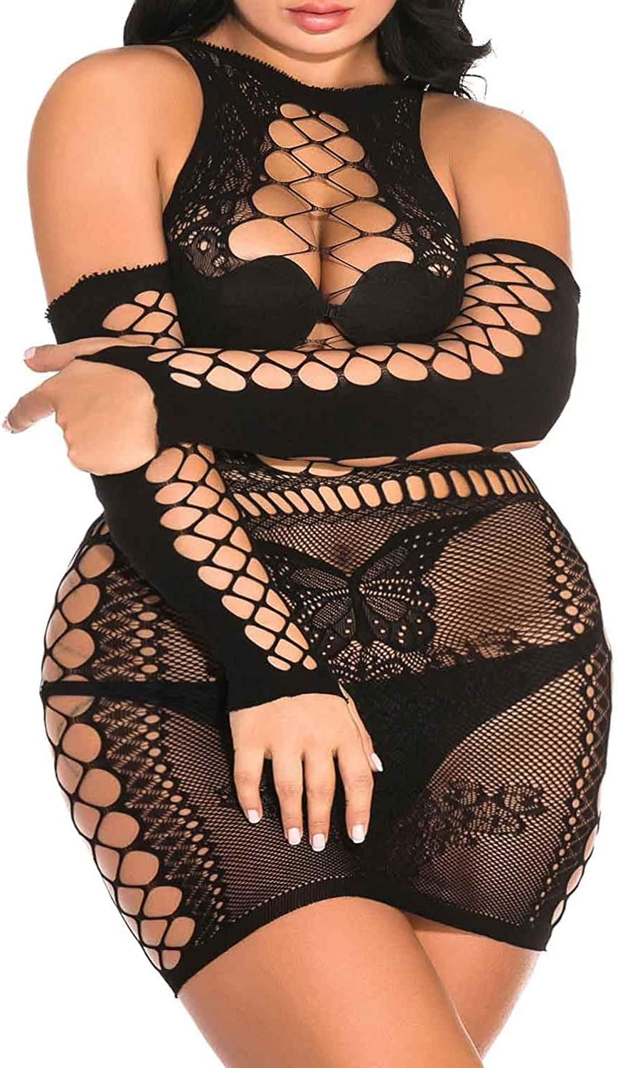 2 Pack Robes en Résille Robes Lingerie Résille Vêtements de Nuit Résille Creux pour Faveur des Femmes