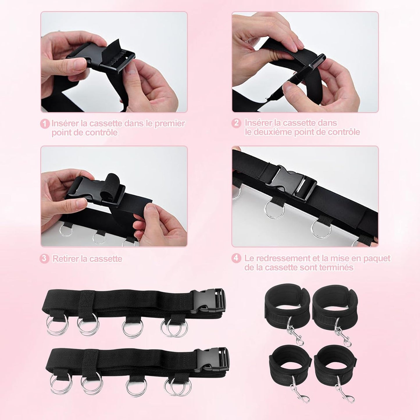 Kit de Contention au lit, Sex Toýs Femme XOPLAY Ensemble de Contention Sexuelle Sous le Matelas avec Poignets et Chevilles, Jeu Sexuel BDSM pour Couple, Bandeau, Chatouilleuse et Pinces à Tétons