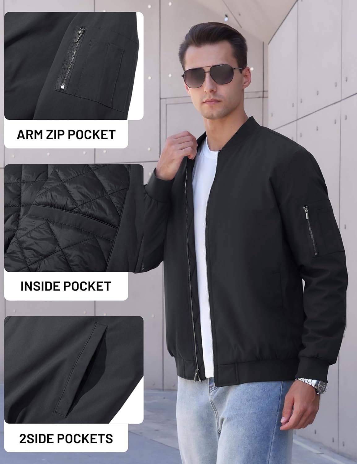 TACVASEN Men's Bomber Jackets Thermal Quilted Jacket Water Resistant Warm Winter Coats