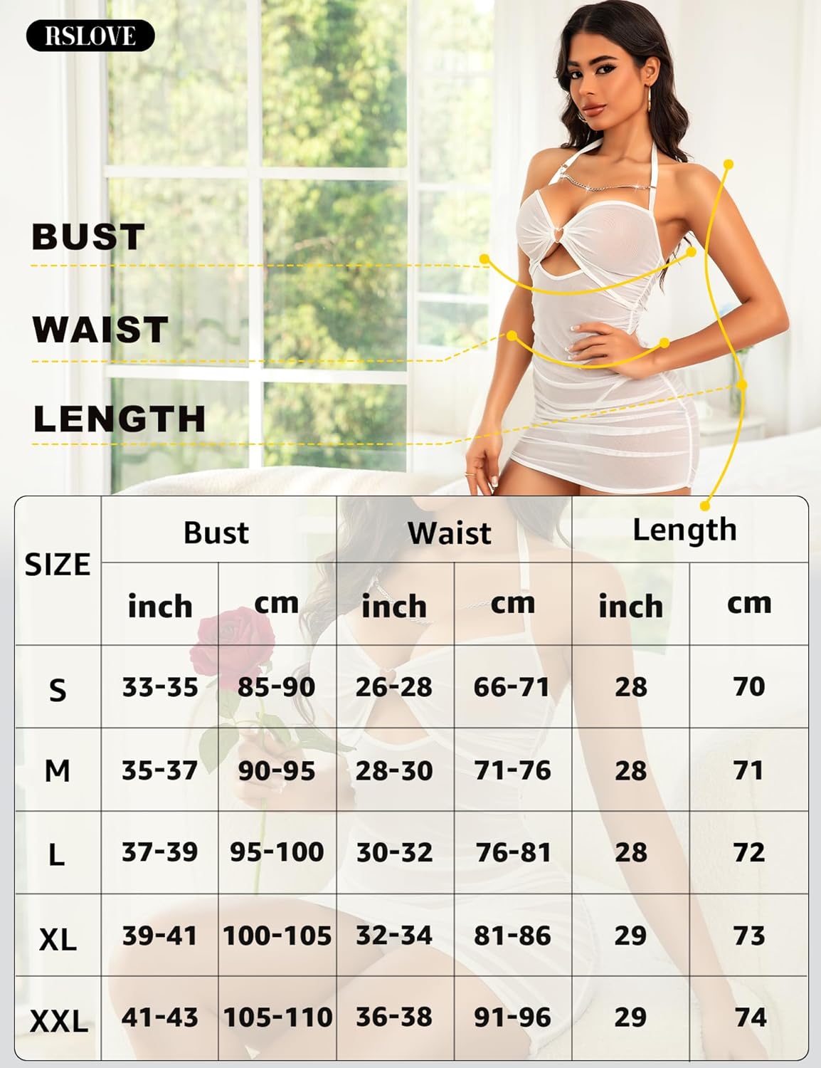 RSLOVE Nuisette Sexy Femme Lingerie - Chemises de Nuit en Maille Robe Mini Tenue