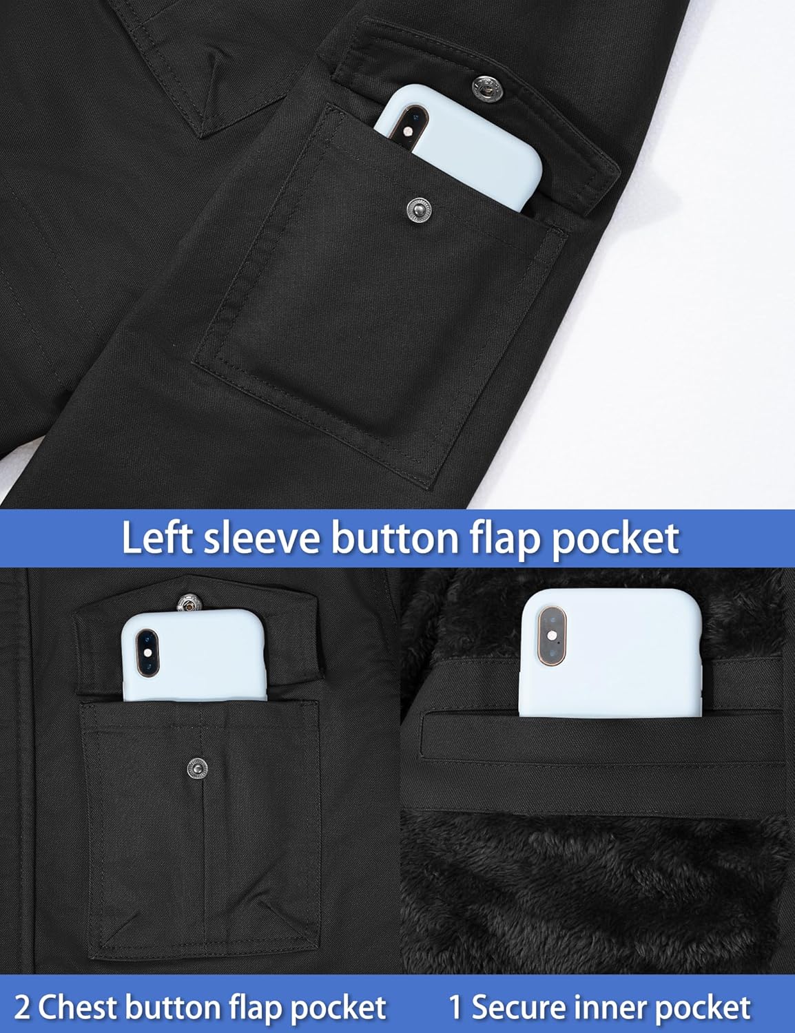 TACVASEN Men's Winter Jacket Cotton Military Jackets Fleece Lined Thick Work Warm Cargo Coats with Hooded