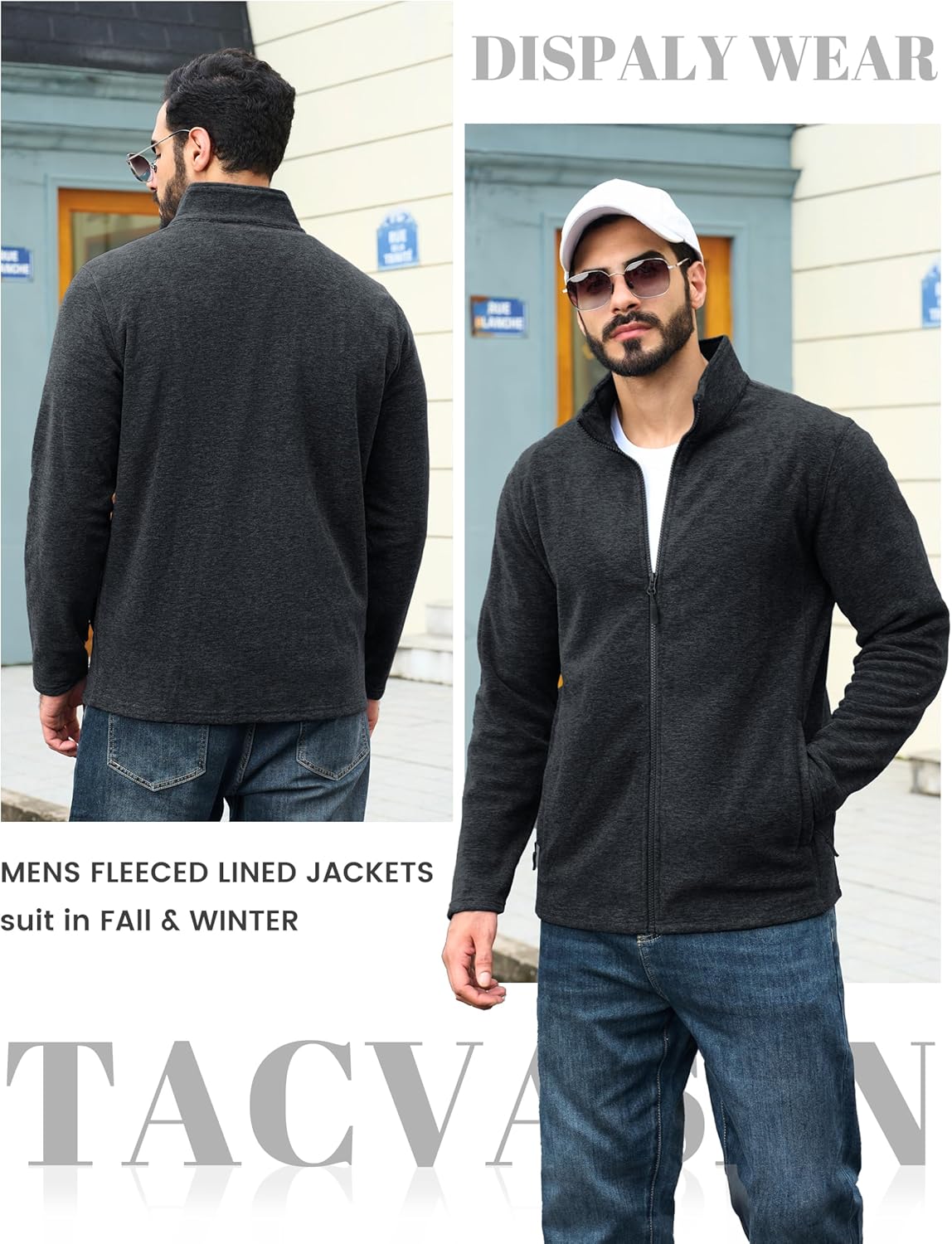 TACVASEN Men's Fleece Jackets Full Zip Lightweight Jacket Casual Soft Warm Coats with Pockets
