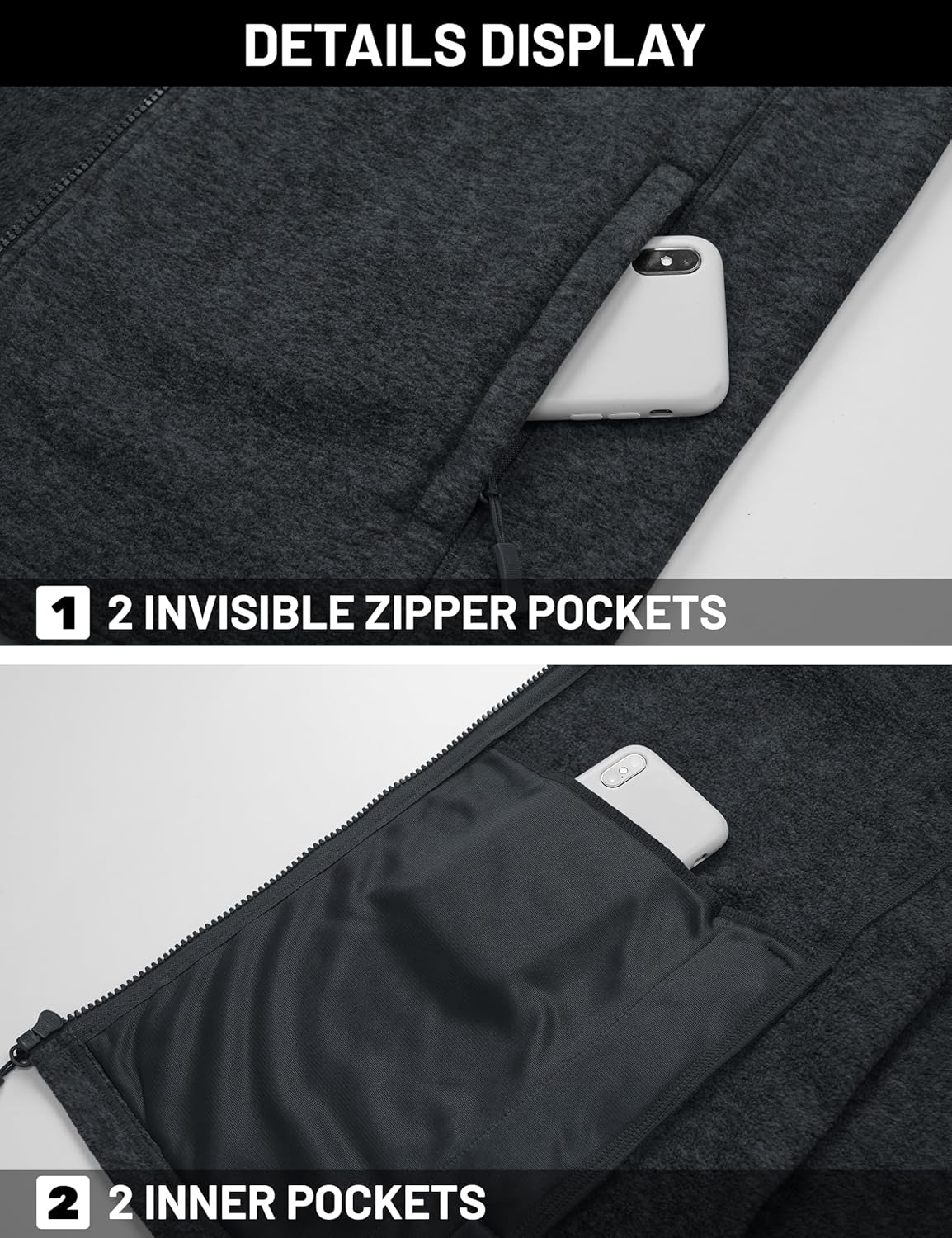 TACVASEN Men's Fleece Jackets Full Zip Lightweight Jacket Casual Soft Warm Coats with Pockets